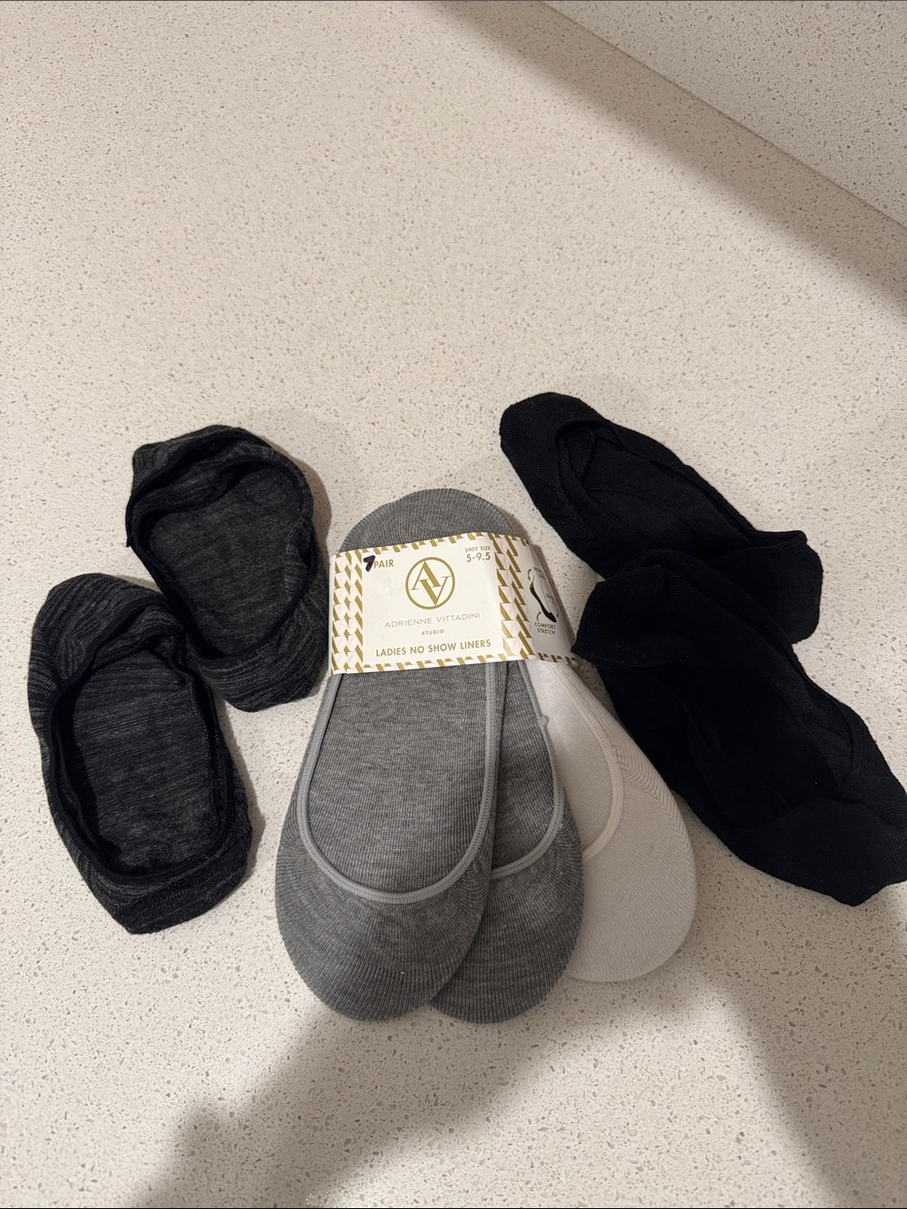 Adrienne Vittadini No-Show Liner Socks Pack - Black, Gray, White